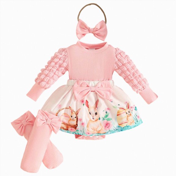 NOLDARES Baby Girl Clothes Infant Girl Newborn Ruffle Outfit Fall Winter Spring Pants Set Cute Headband Socks for Baby Girls(Q099-Pink)