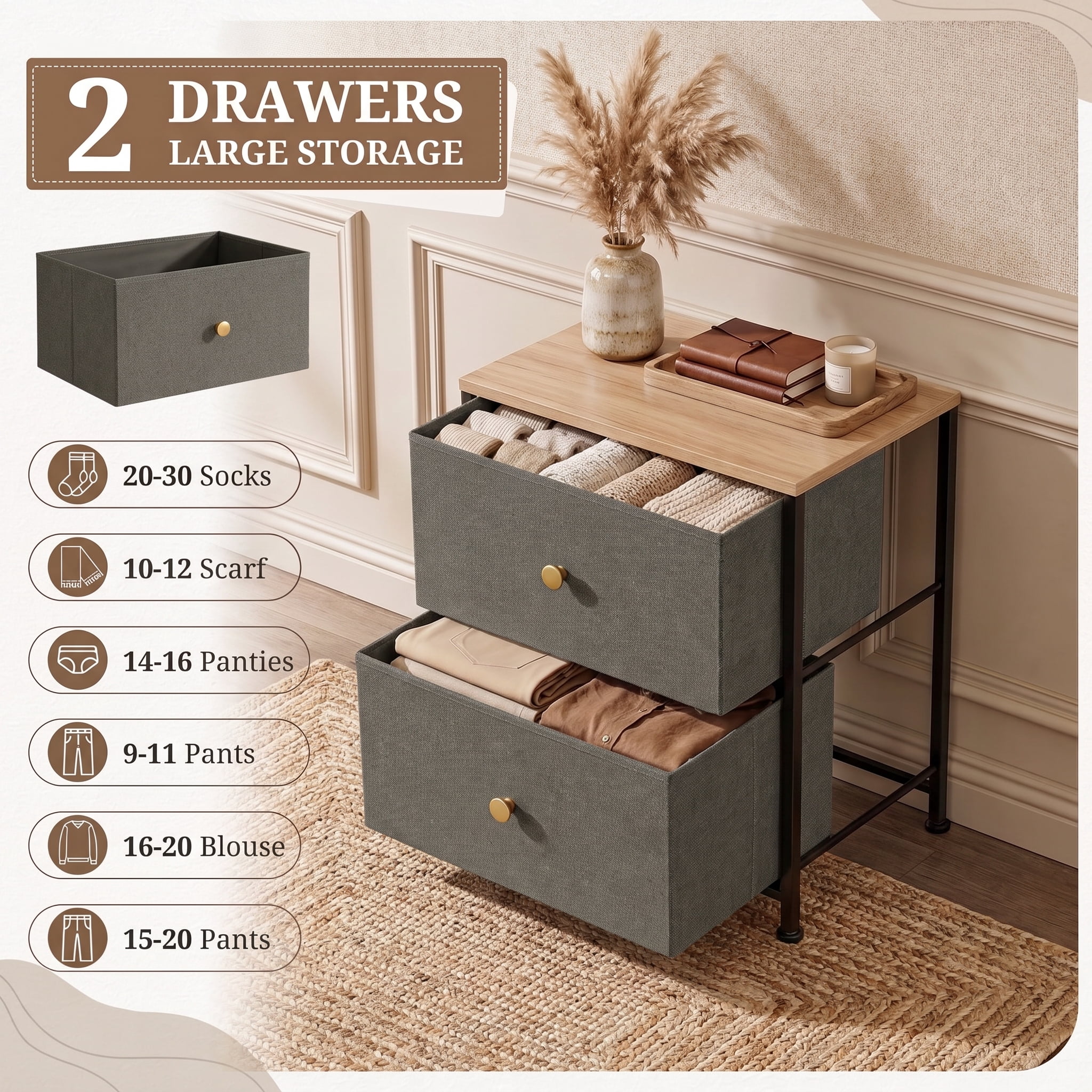 TrumanPick 2-Drawer Fabric Storage Dresser, Fabric Nightstand for Bedroom Set of 2, Small Dresser for Closet Dorm 11.8"D x 18"W x 20"H, Dark Green