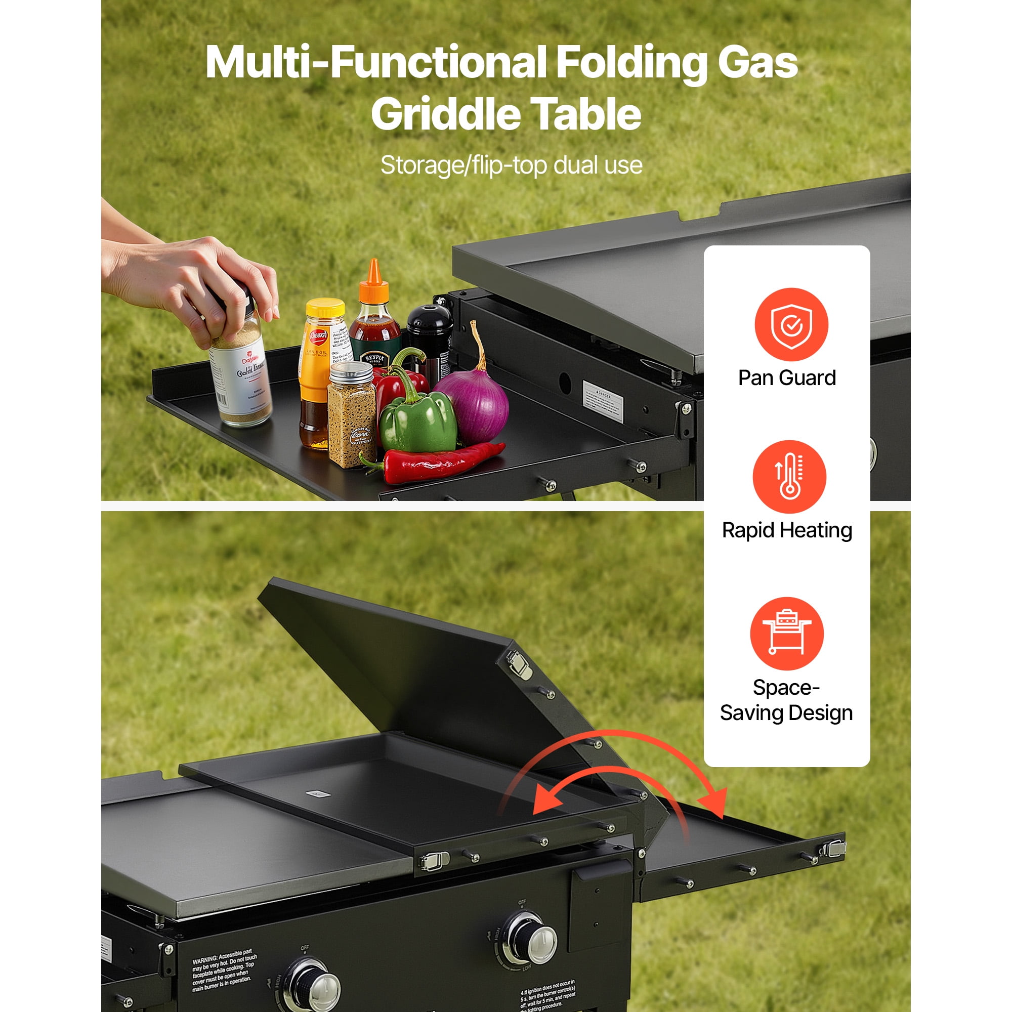 KFFKFF 28-Inch Gas Griddle with Dual Burners, Foldable Flat Top Grill with Wheels, 30000 BTU Propane Griddle for Outdoor Cooking, Ideal for Frying, Grilling, Stir-Frying, and BBQ, Pulse Ignition