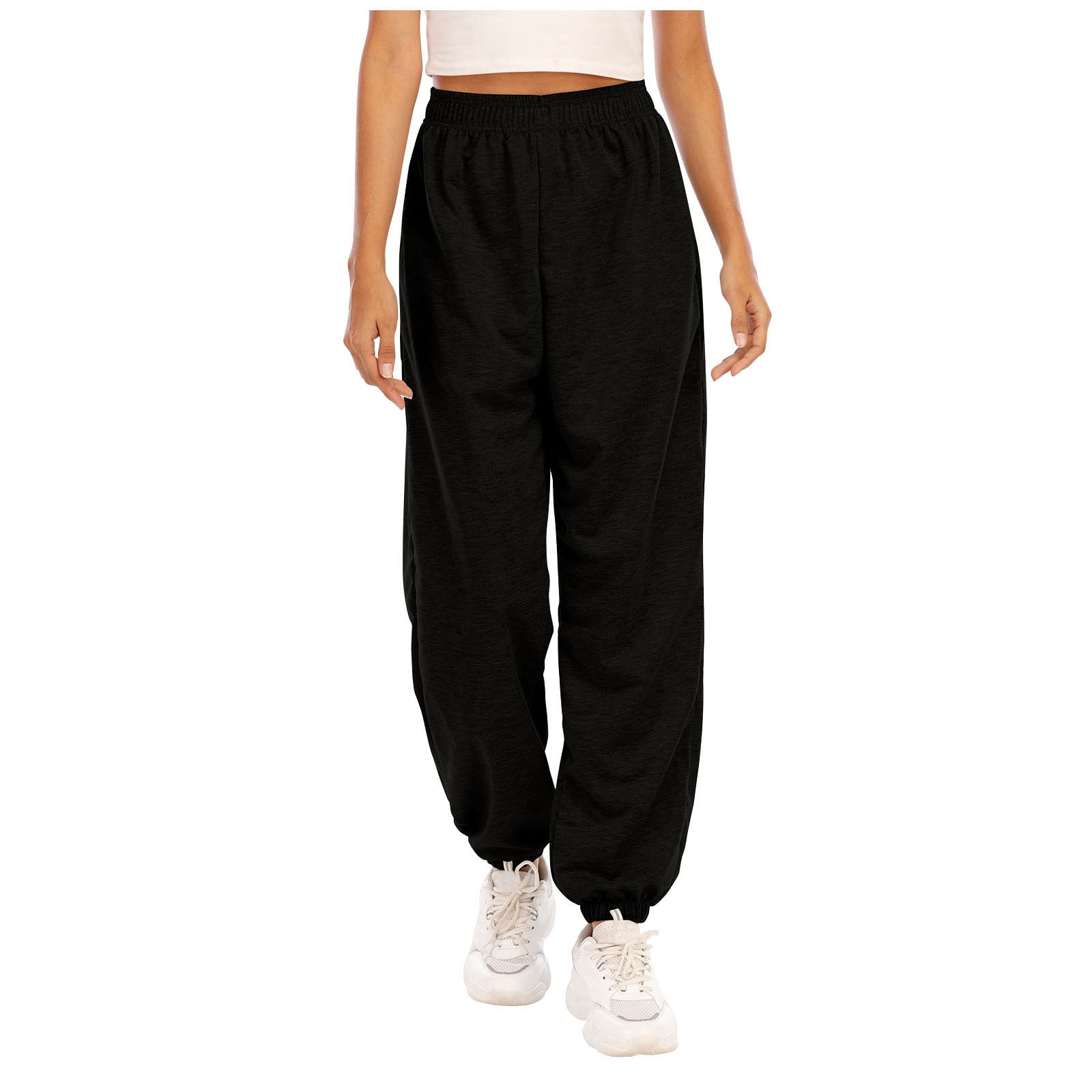 JWZUY Women's Elastic High Waist Sweatpants Workout Pocket Jogger Pants  without Pocket Solid Classic Fit Athletic Pants Black XXL 