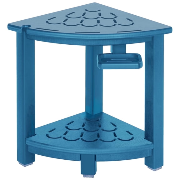NALONE Corner Shower Stool, HDPE Shower Bench for Inside Shower, Small Shower Chair Seat for Shaving Legs with Storage Shelf, Soap Box and Adjustable Feet (Blue)
