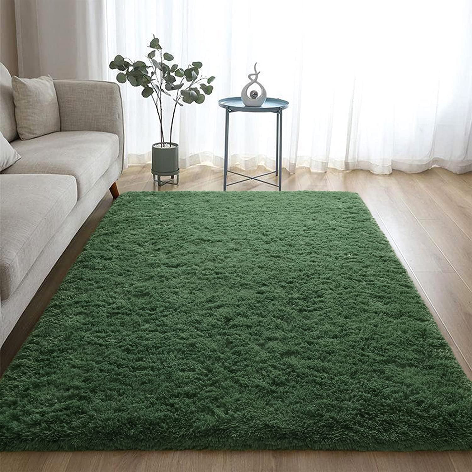 Noahas Super Soft Shaggy Rugs Fluffy Carpets, 3x5 ft, Deep-Green Area Rug for Living Room Bedroom Girls Kids Room Nursery Home Decor, Non-Slip Plush Indoor Floor Bedside Rug, 3x5 Feet Deep-Green