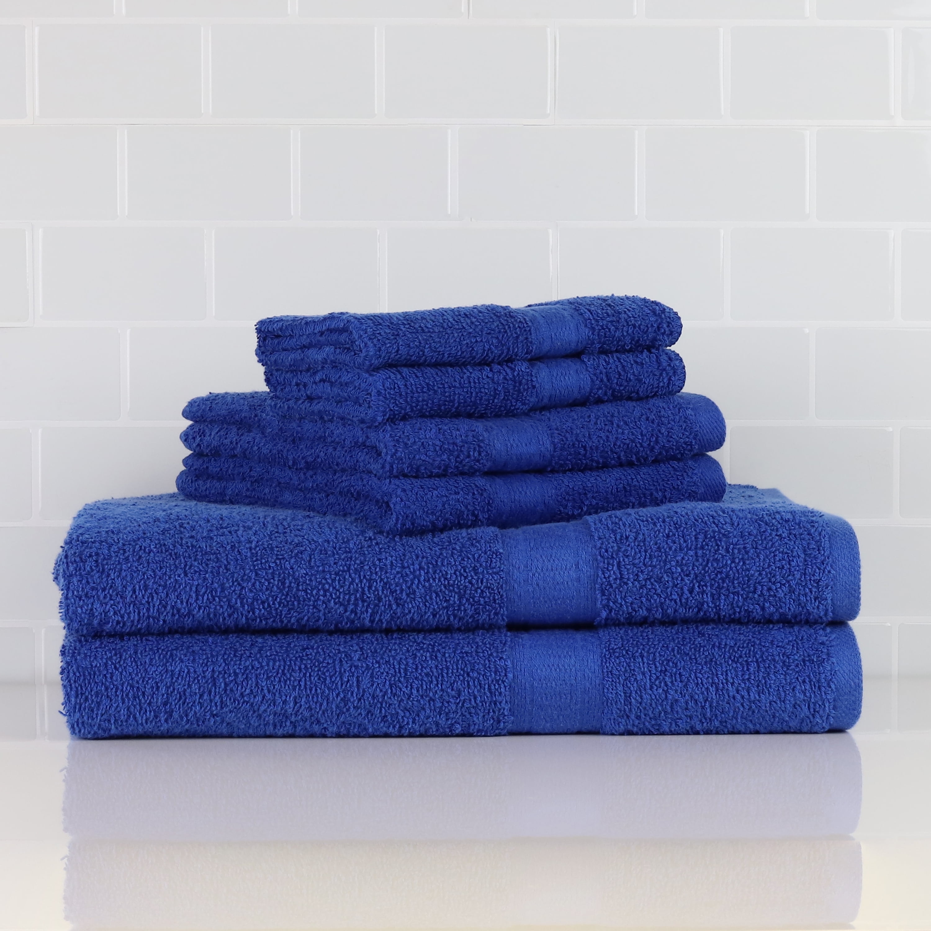 Mainstays Solid 6-Piece Adult Bath Towel Set, Clearly Aqua