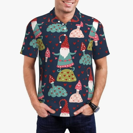 Susaid Gnome With Mushroom Print Men s Short Sleeve Polo Shirt Golf Shirts for Men Business Casual Polos-Medium