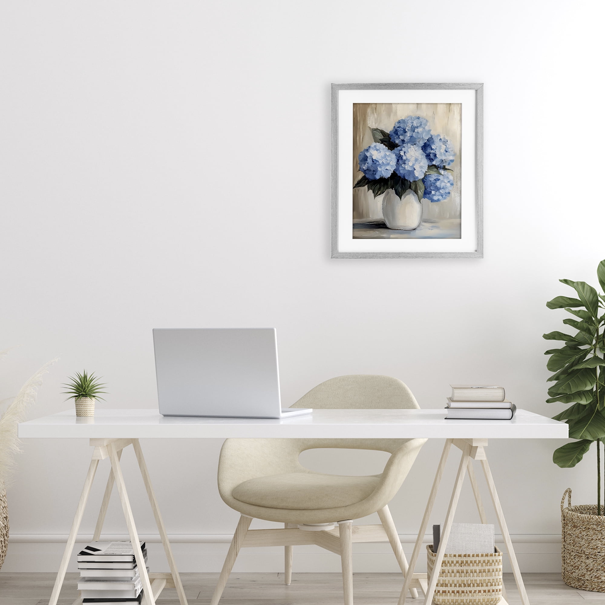 Stupell Industries Painted Hydrangeas in White Vase Gray Framed Print Under Glass, design by Creative Studio