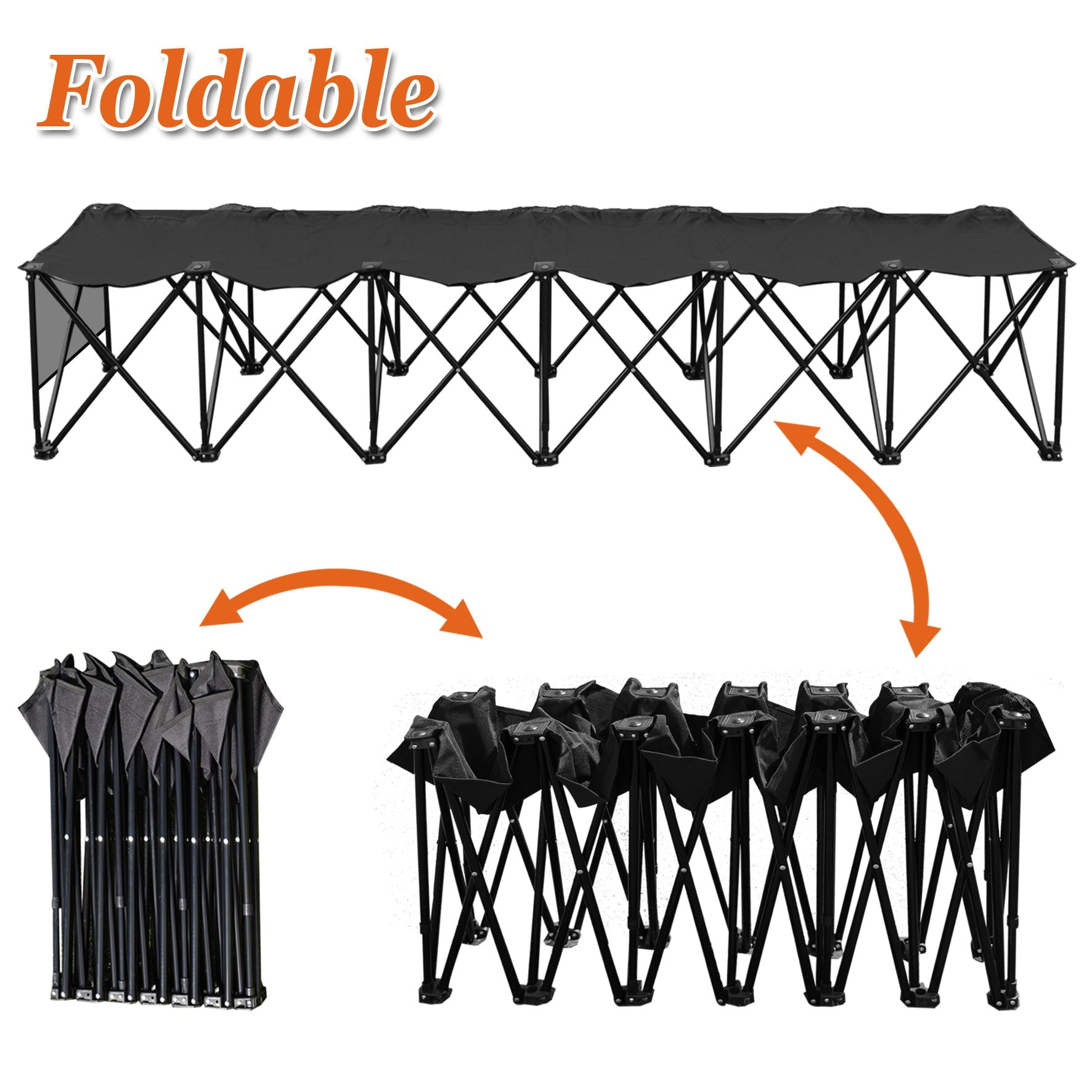 SUNRISEUMBRELLA Portable Sports Bench Sits Folding Team Sideline Bench Camping Bleacher Chair (6 Seater, Black)