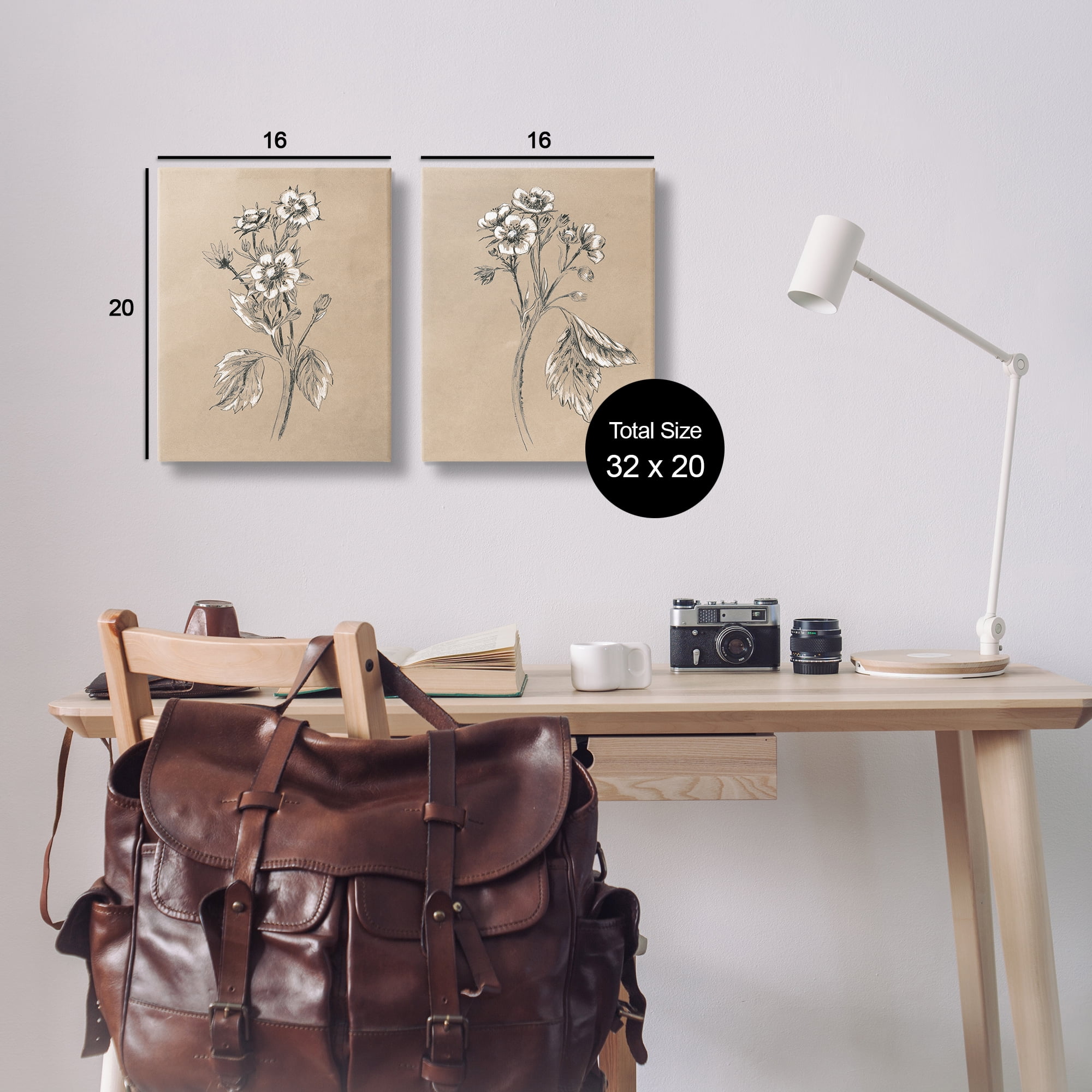 Stupell Industries Vintage Sketch Botanical Plants & Flowers Drawing Wrapped Canvas Art Print Wall Art, 16 x 20, Set of 2