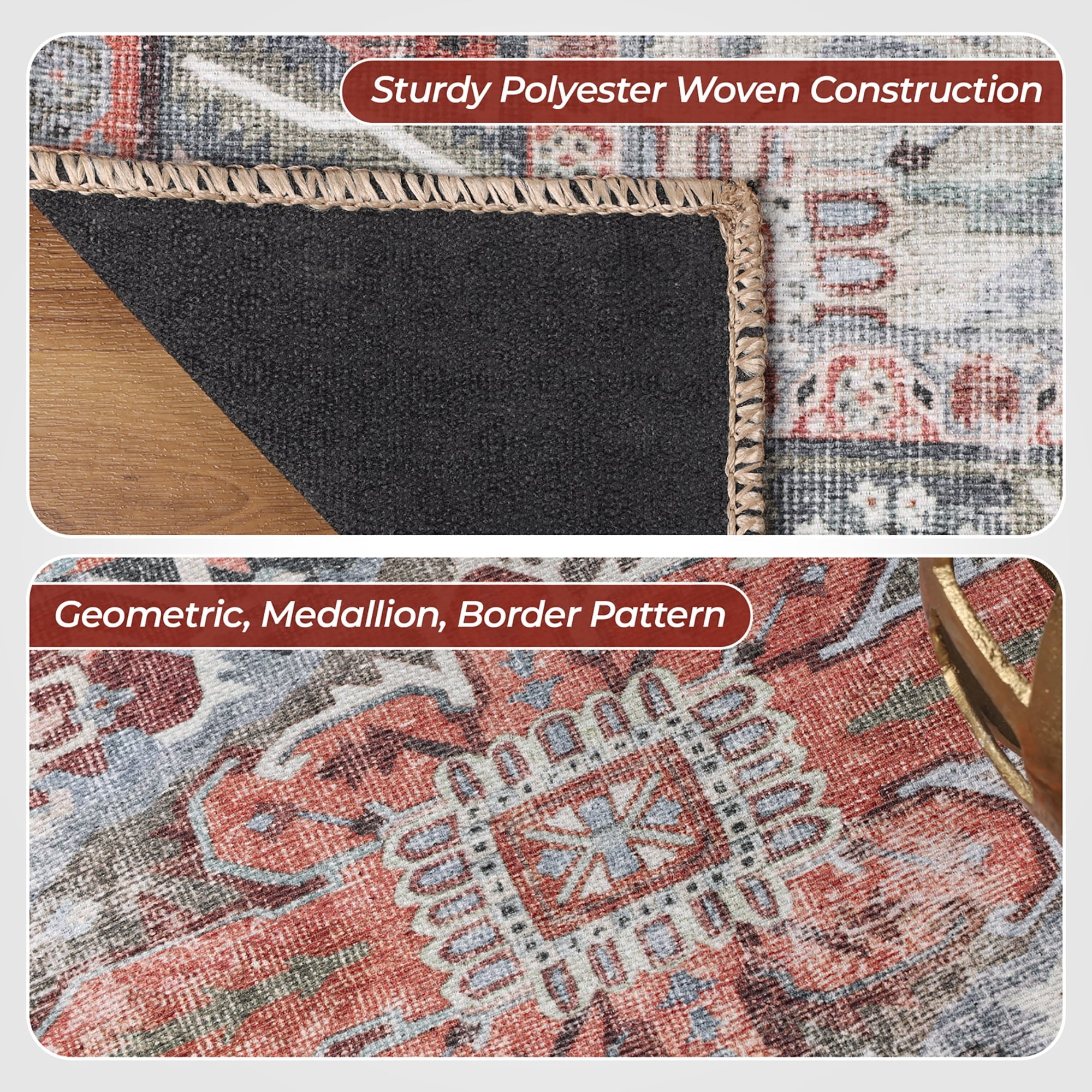 Superior Rustic Medallion Washable Indoor Area Rug, 3' 6" x 5' 6", Brown