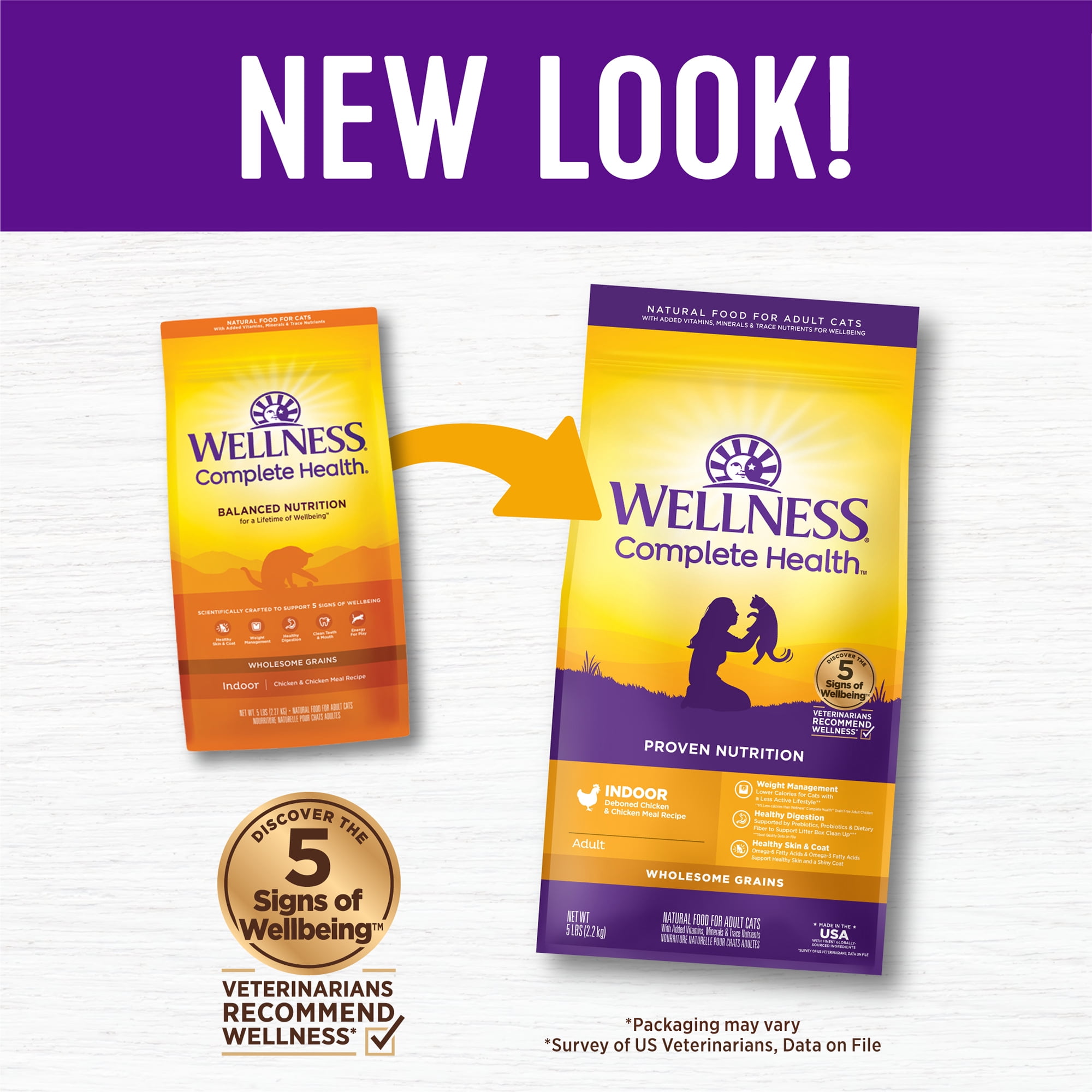 Wellness Complete Health Dry Cat Food, Indoor Deboned Chicken & Chicken Meal Recipe, 5lb Bag
