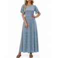 thumbnail image 2 of Xaqiouau Womens Boho Floral Maxi Dress Short Sleeve Casual Summer Long Dress Crew Neck Flowy A Line Beach Vacation Dress, 2 of 7