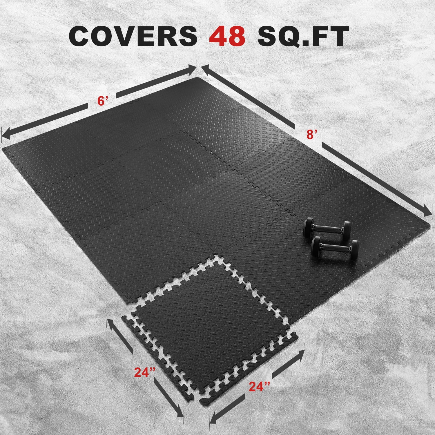SciencePurchase 24 Square Feet / 6 Interlocking Foam Tiles Thick Exercise Mat - Soft Supportive Cushion for Exercising or Gym Equipment Floor Protection, Non-Skid