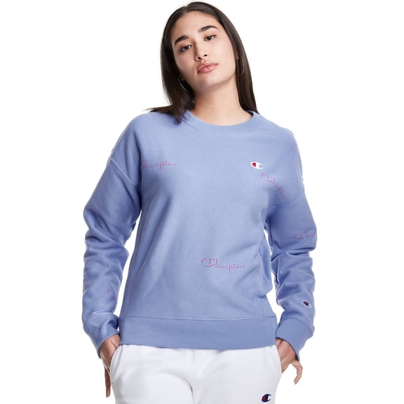 Champion Womens Champion Reverse Weave Print Crew Shadow Script