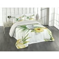 thumbnail image 2 of Ambesonne Animal Quilted Coverlet 3 Pcs, Hibiscus with Wild Birds, Queen Size, White Yellow Green, 2 of 4