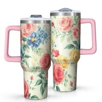 OBREWU Pioneer Flower Tumbler with Handle and Lid,Pioneer Flower 40oz Double Wall Vacuum Insulated Tumbler,Cups Gift for Women and Men