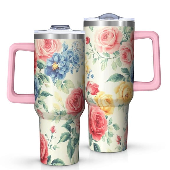 OBREWU Pioneer Flower Tumbler with Handle and Lid,Pioneer Flower 40oz Double Wall Vacuum Insulated Tumbler,Cups Gift for Women and Men