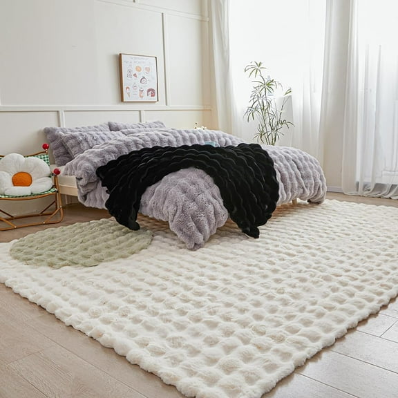 White Rabbit Plush Area Rug - 6'X9' Faux Fur Shaggy Rug