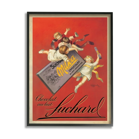 Stupell Industries Chocolat au Lait Vintage European Advertisement Food & Beverage Painting Black Framed Art Print Wall Art, 11 x 14