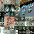 thumbnail image 2 of K-KED Vintage 925 Silver Turquoise Earrings Ear Hook Women Wedding Dangle Drop Jewelry-#12, 2 of 9