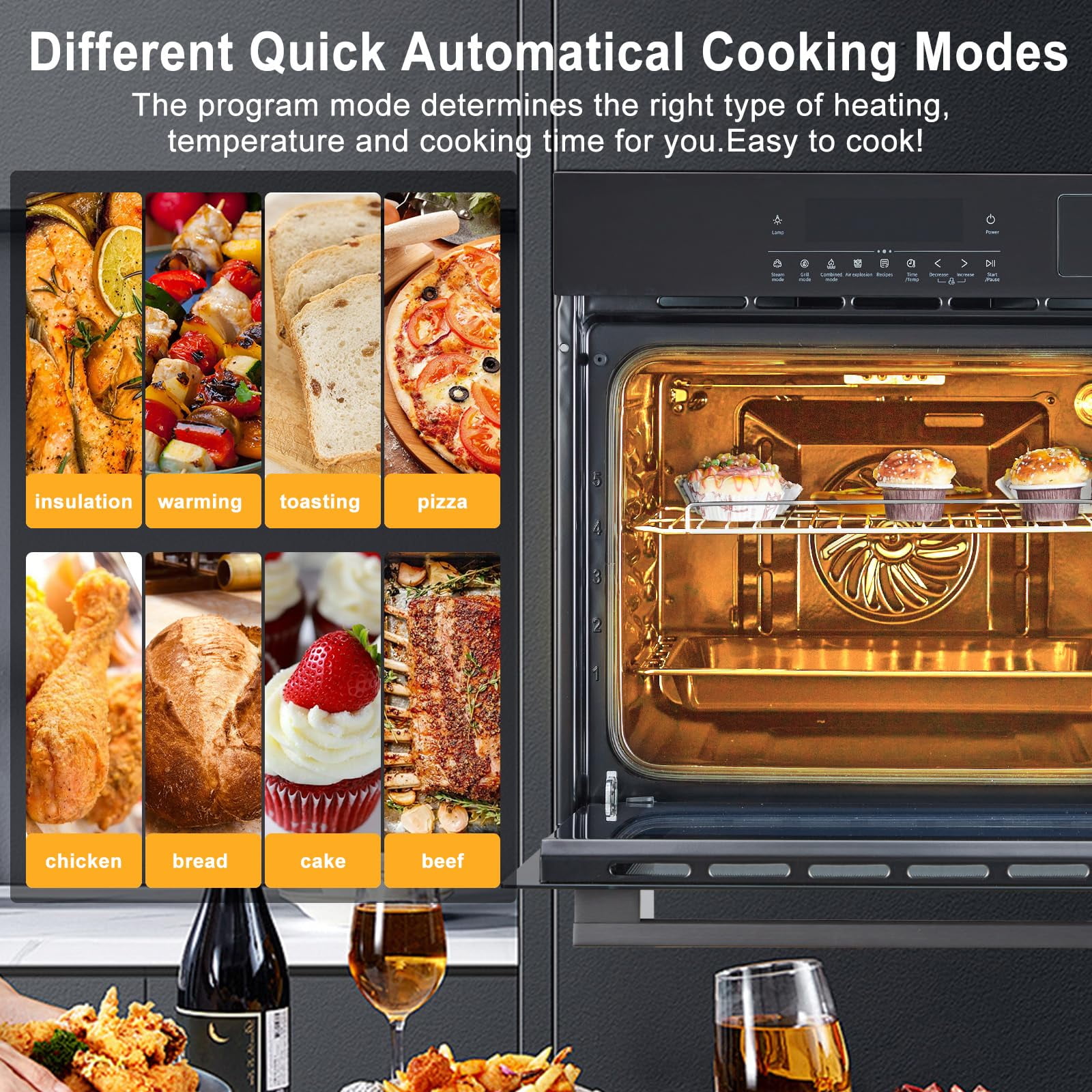 Huisuilinss 24" Single Wall Oven,Built-in Electric Ovens,240V,3000W, 2.5Cu.Ft,70L Capacity,Convection Wall Oven in Stainless Steel, Touch Control, Timer, Safety Lock
