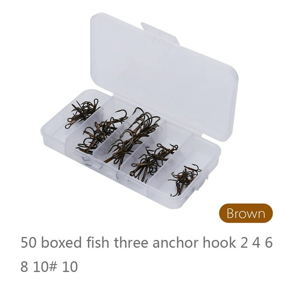 Treble Hooks Fishing Tackle 50pcs/Box Fishing Hook Sharpened Treble Hook 5 Sizes 2/4/6/8/10 Fishhook Tackle Brown