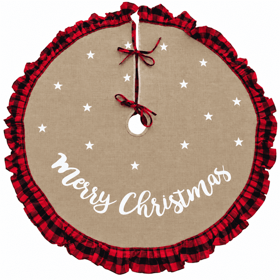 Christmas Tree Skirt Burlap with Buffalo Plaid Edge Decoration for Merry Christmas Party Christmas Decorations Indoor Outdoor 48"
