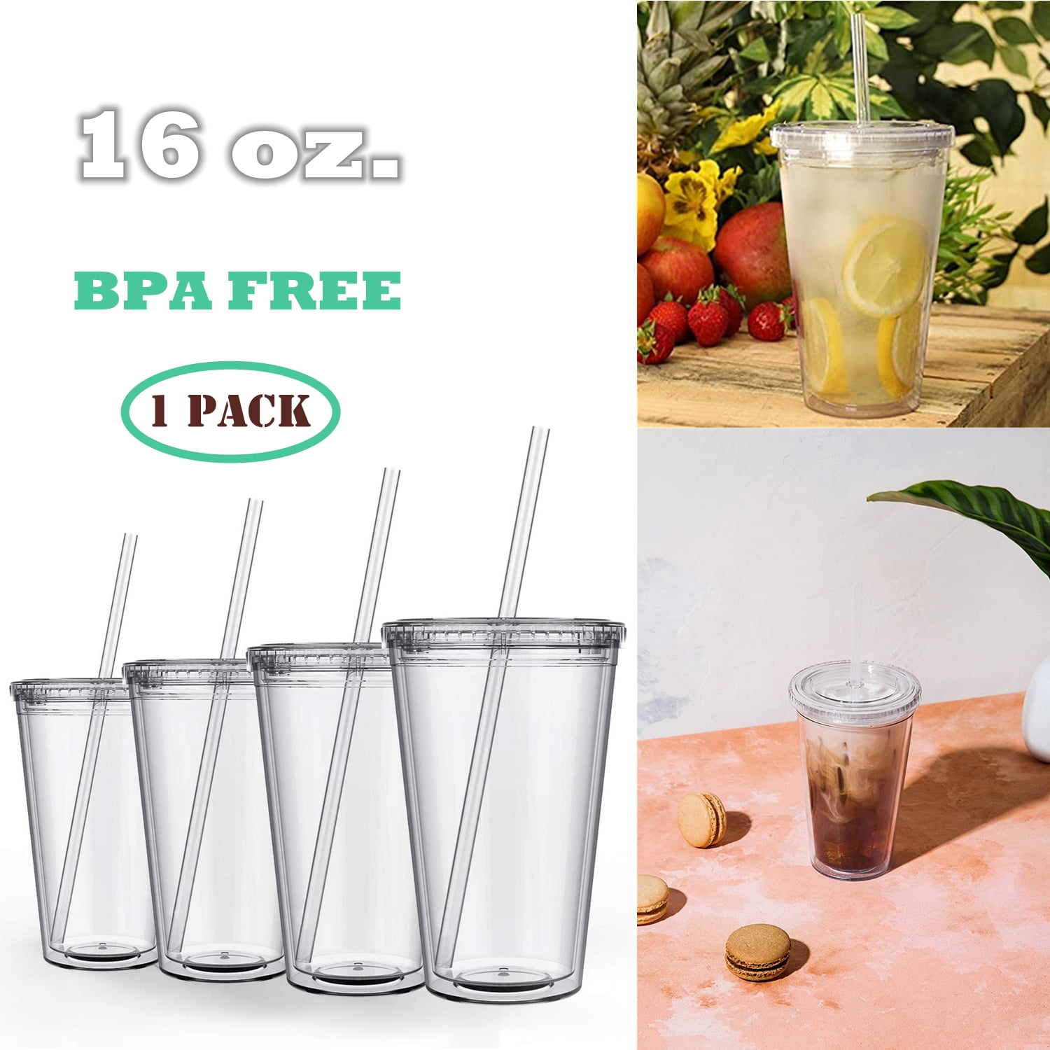 Classic Insulated Tumblers with Lids and Straws 16 oz Double Wall
