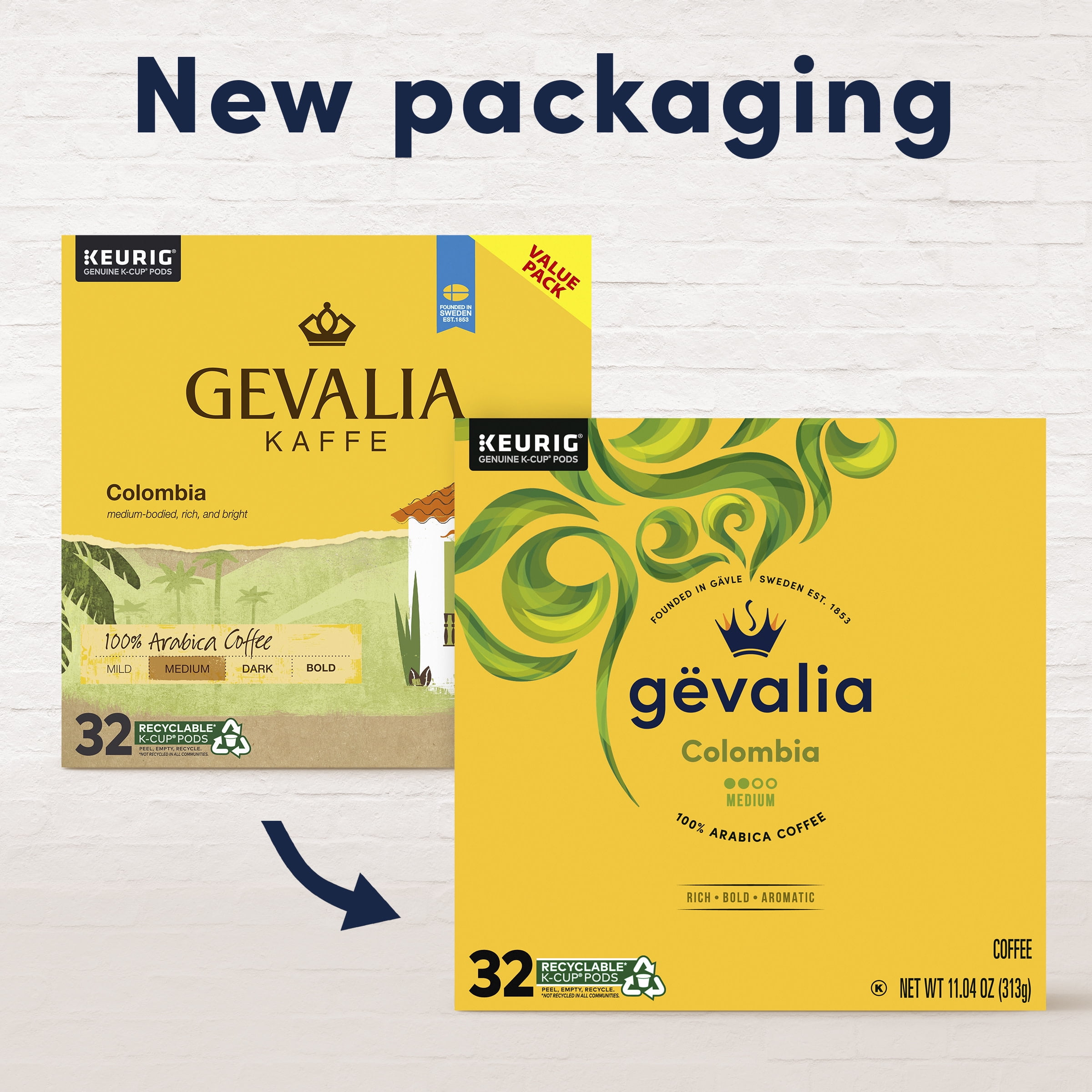 Gevalia Colombia Medium Roast Arabica Coffee Pods, 32 K-Cup Pods
