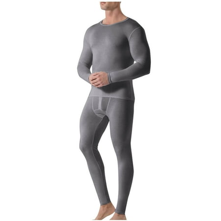 Ceisia Men s Solid Crew Neck Long Sleeve Thermal Underwear Set Modal Blend Base Layer Dark Gray L Gifts
