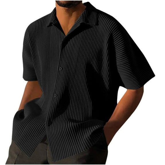 Lenago Mens Button Down Shirt Summer Solid Button Casual Loose Short Sleeves