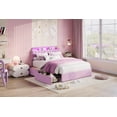 thumbnail image 1 of Bed Frame with Storage Headboard, Kids Bed Frame with 2 Drawers, Velvet Upholstered Platform Bed Frame with Lights, No Box Spring Needed, Easy Assembly, 1 of 12