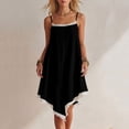 thumbnail image 2 of Tqcoqu Women's Asymmetrical Summer Linen Dress,Spaghetti Strap Lace Trim Bohemian Sleeveless Loose Vacation Beach Dresses,Black Women's S-XXL, 2 of 7