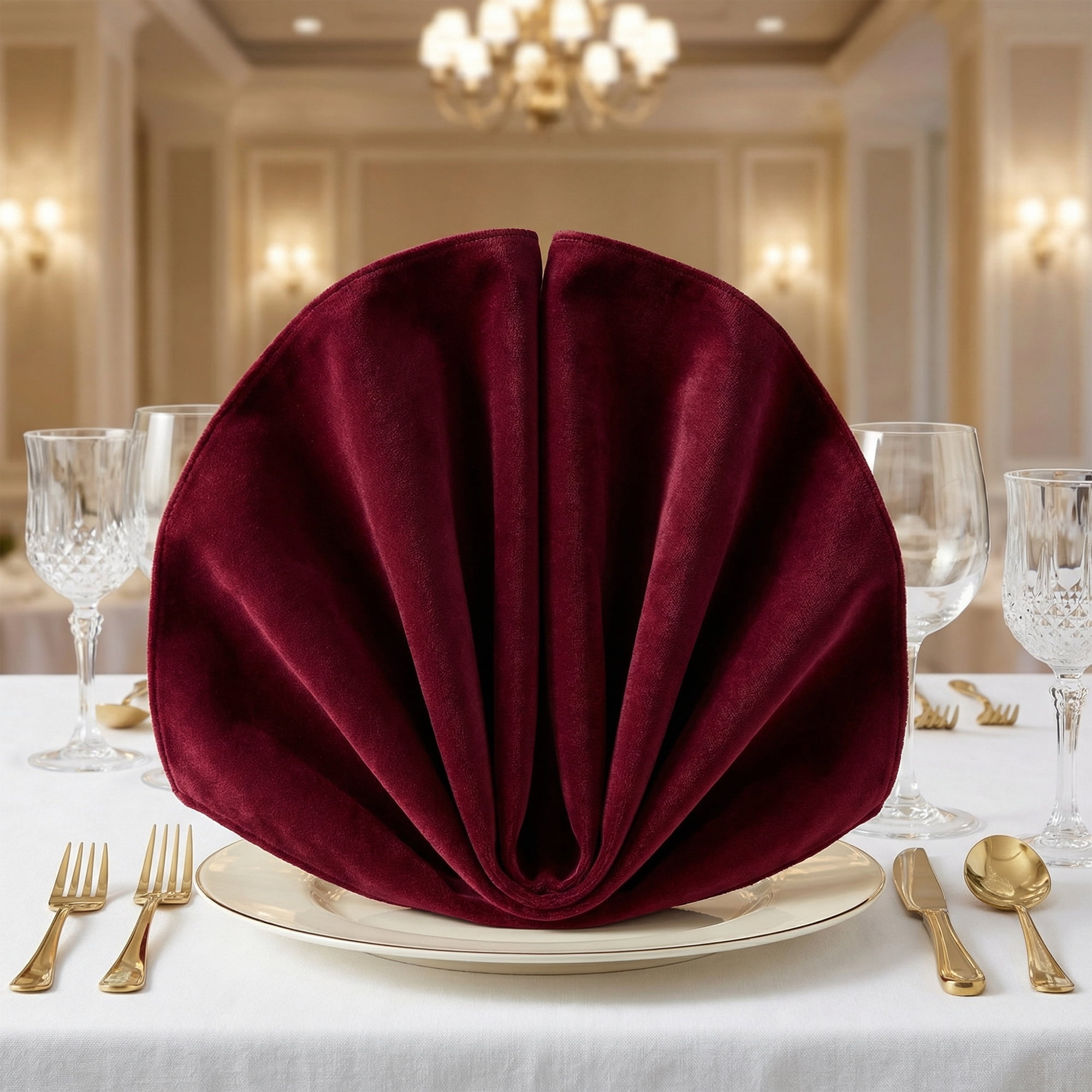 Unique Bargains 12 Pack Soft Durable Velvet Cloth Napkins for Parties Burgundy 18"x18"