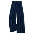 thumbnail image 3 of FUNUONY Women's Wide Leg Pants Flowy Pants for Women Casual Palazzo Trousers Loose Fit High Waisted Drawstring with Pocket Solid Color Black Ear Trimmed Wide Leg Pants Straight Leg Pants Navy L, 3 of 6
