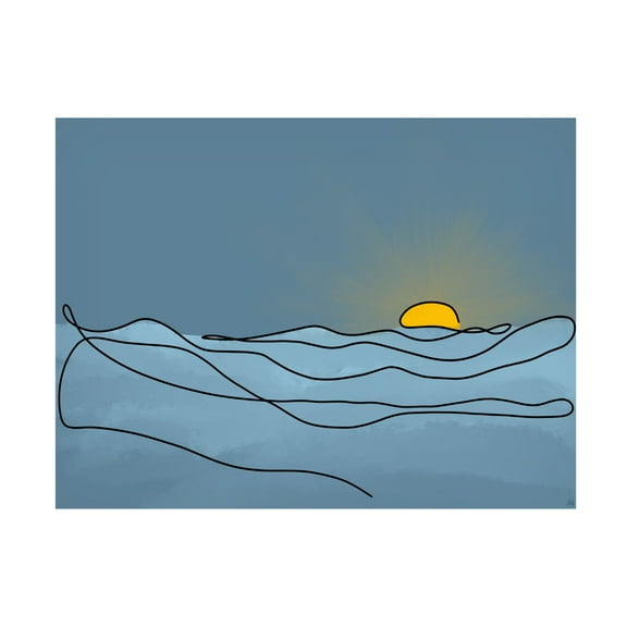 Canvas Wall Art - Line and Brush 'Line Sunset Landscape' Wall Art for Living Room, Bedroom, or Office Décor by Trademark Fine Art - 19 x 14 Inches