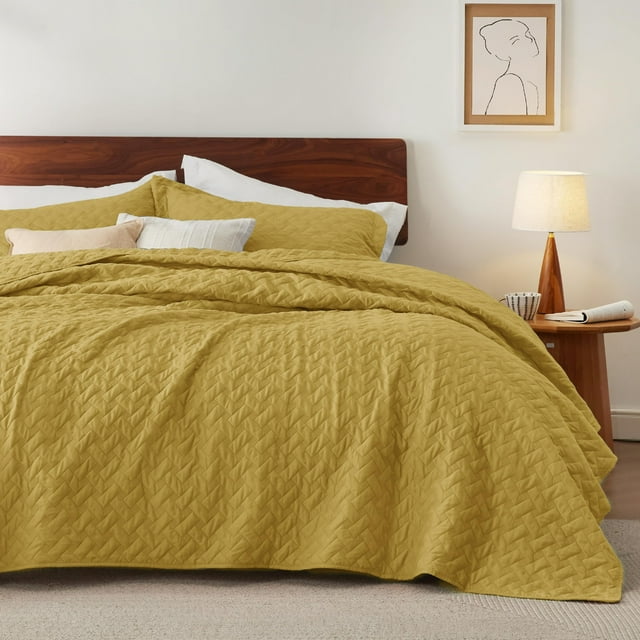 Colcha Bedsure tamaño king, ligera, color amarillo mostaza