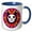 Blue/White, variant on 3drose, Humorous Abstract Cat Portrait Inside the Red Mandala Round Shape, 15oz Mug