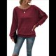thumbnail image 1 of Blusas de Larga Suaves para Mujer, Cuello Redondo, Estilo Jersey, Informales, de Punto, con de Murciélago, Grandes, 2025 Vino Tinto XXL, 1 of 9