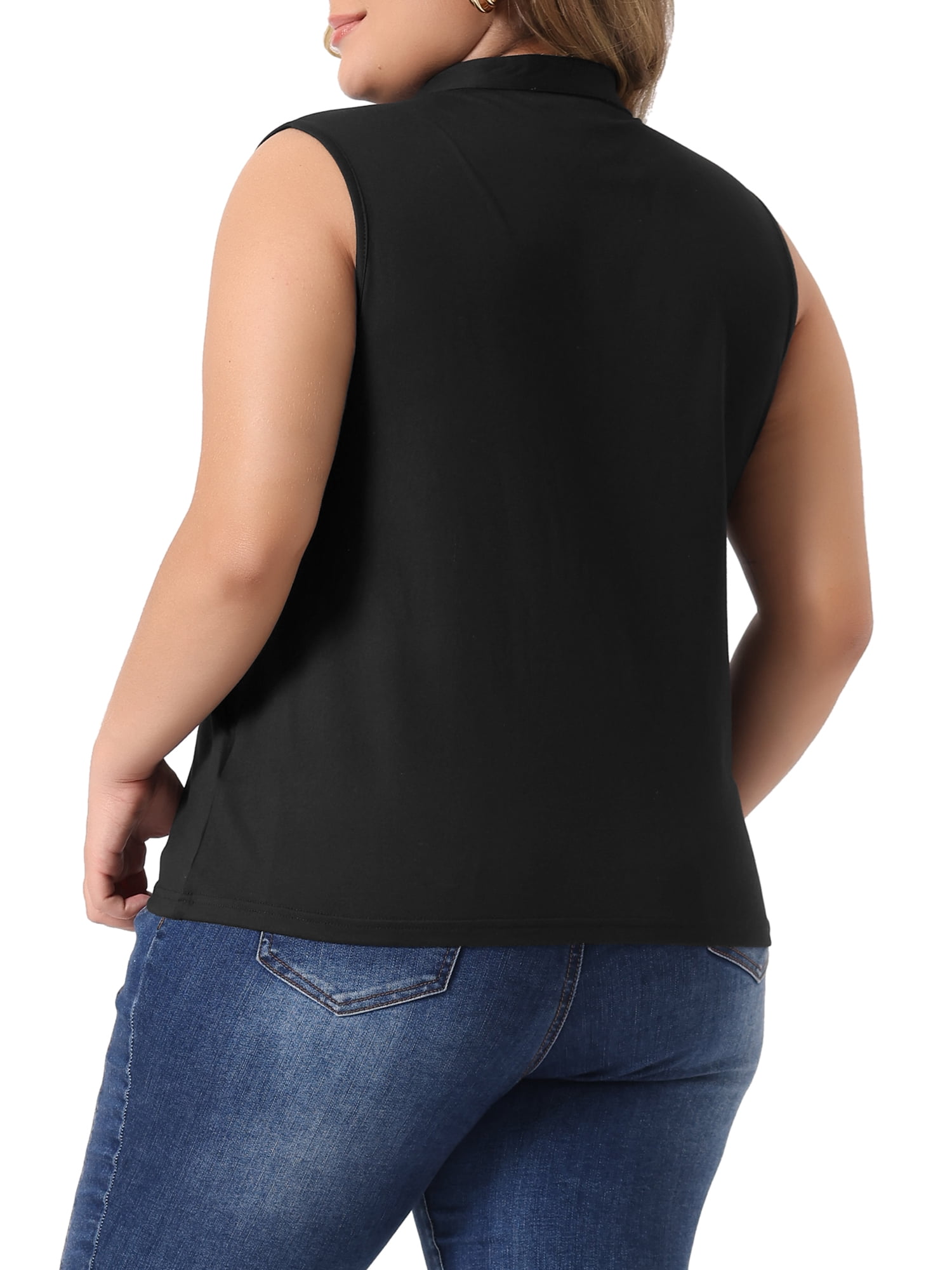 Unique Bargains Women's Plus Size Tops V Neck Sleeveless Work Shirts Blouses 1X Black