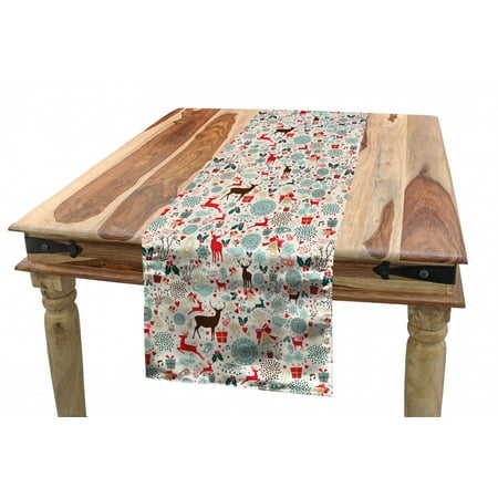 

Christmas Table Runner Vintage Xmas Theme Hearts Jingle Bells Deer Floral Details Dining Room Kitchen Rectangular Runner 3 Sizes by Ambesonne