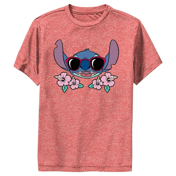 Boy's Lilo & Stitch Red Sunglasses Stitch Performance Graphic Tee Red Heather Large