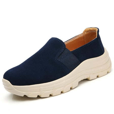 

Slip On Platform Shoes for Women Round Toe Flat Shoes Dark Blue Size 37