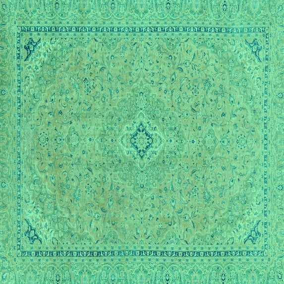 Ahgly Company Indoor Square Abstract Turquoise Blue Modern Area Rugs, 3' Square
