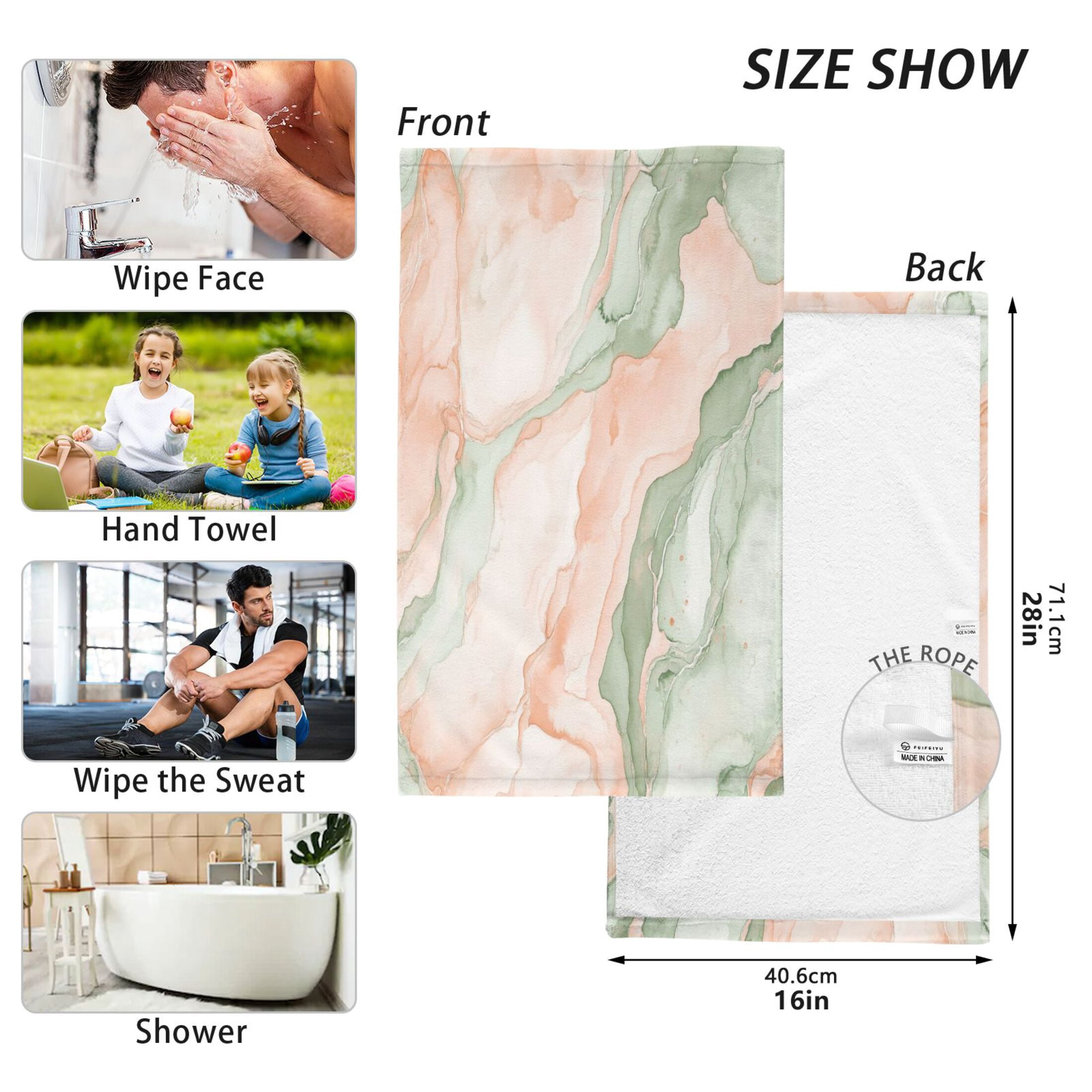 2 Pcs Absorbent Face Towel Bath Hand Towels Soft Breathable Cotton Towel Set for Bathroom Kitchen Hotel Spa Decor Watercolor Marble Pattern