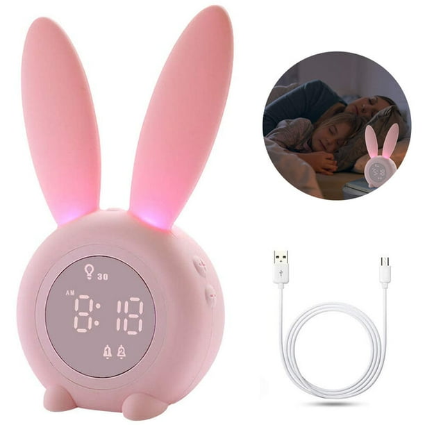 Reloj despertador para niños, lindas luces nocturnas para niñas y niños pequeños, calendario de temperatura, control táctil y repetición con relojes despertadores recargables de 2000 mAh para niños