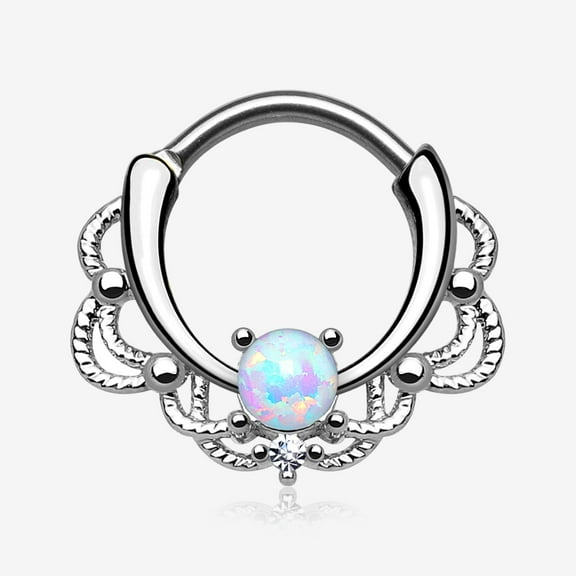 BM25 Fire Opal Sparkle Turan Clicker Hoop Ring-White Opal