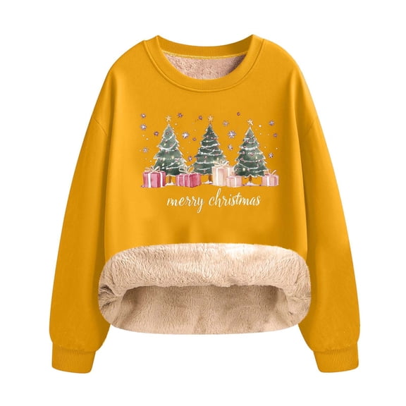 SELONE Christmas Womens Crewneck Sweatshirt Oversized Christmas Tree Fleece Pullover Long Sleeve Shirt Loose Outerwear