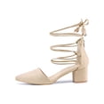thumbnail image 6 of BLISSFUL STEP Women Pointed Toe Block Heels Lace Up Pumps Beige 10, 6 of 8