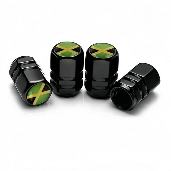 4PCS Tire Valve Stem Caps Compatible with Jamaica flag Black Metal  Auto Accessories, Tire Valve Cap Set, Corrosion Resistant, Universal Stem Covers for Trucks Motorcycles SUVs Bike