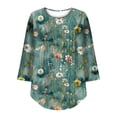 thumbnail image 4 of Womens Crew Neck Shirts 3/4 Sleeve Blouses Tunics Top Floral Printed Shirts Fashion 2026 Basic Tops Going Out Outfits Y2K Clothes, 4 of 7