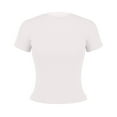 thumbnail image 4 of Women's Fitted Cotton T-Shirt - Structured Shoulder Slimming Short Sleeve Top | Yubnlvae | High Elasticity Screw Thread Cotton Regular Shoulder Round Neck (White | M), 4 of 9